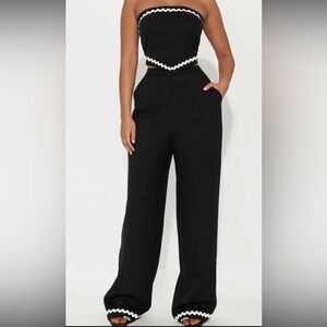 Fashion Nova Black Strapless Two Piece Pants Set